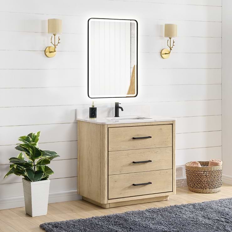 Genora Blonde Oak 36" Single Vanity with Pacific White Quartz Top
