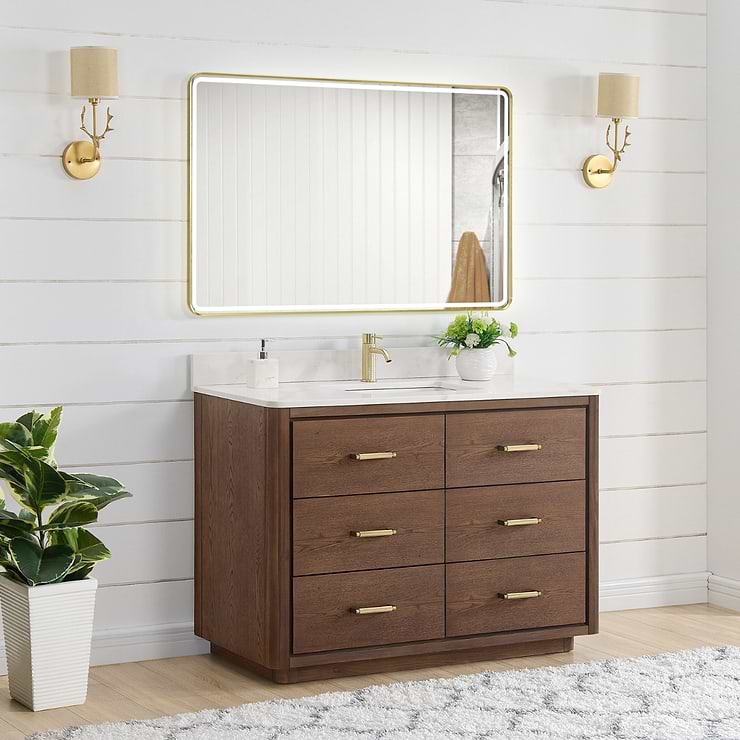 Genora Brown Oak 48" Single Vanity with Pacific White Quartz Top