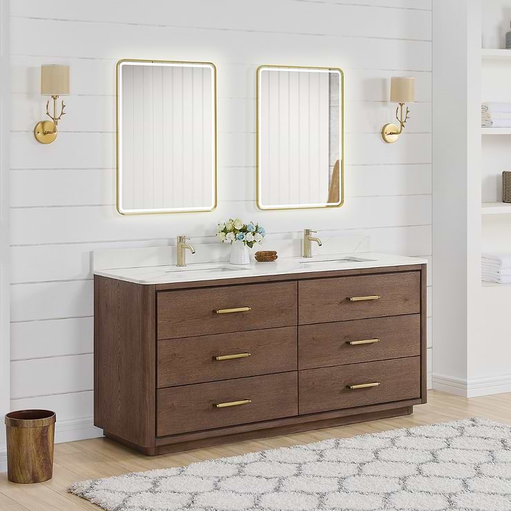 Genora Brown Oak 72" Double Vanity with Pacific White Quartz Top