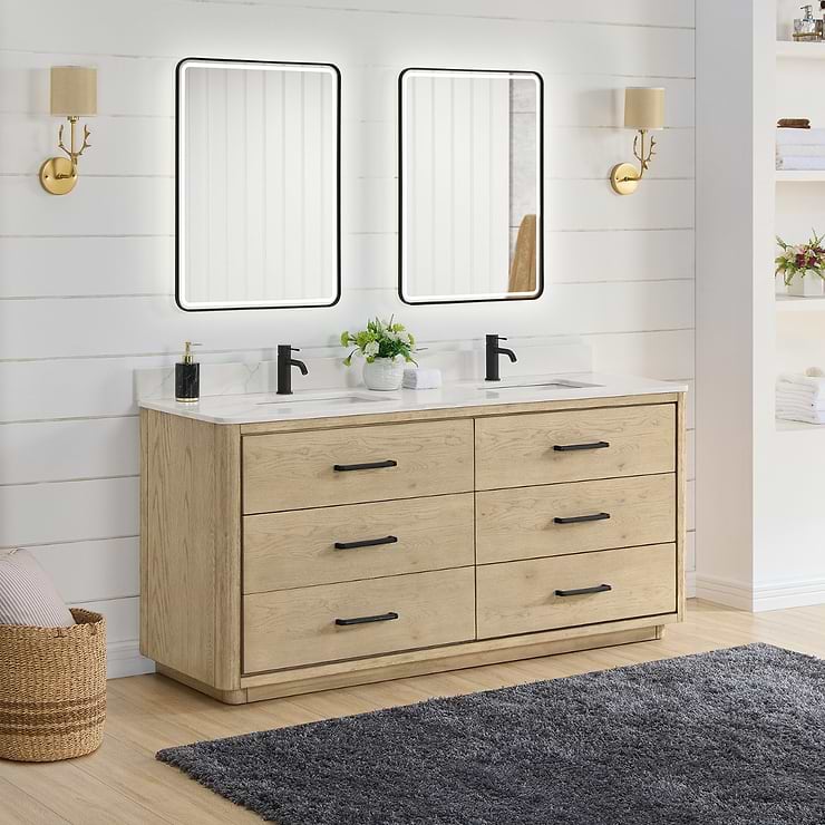 Genora Blonde Oak 72" Double Vanity with Pacific White Quartz Top