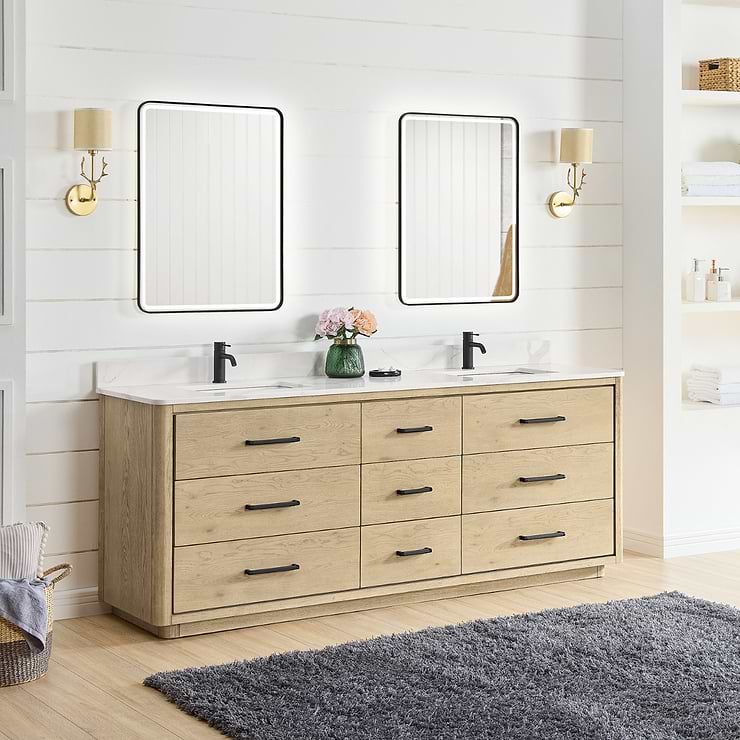 Genora Blonde Oak 84" Double Vanity with Pacific White Quartz Top