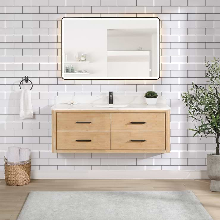 Riven Blonde Oak 55" Single Vanity with Pacific White Quartz Top