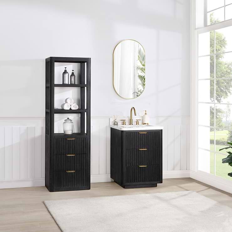 Solara Black Oak 24" Single Vanity with Bianco White Stone Top