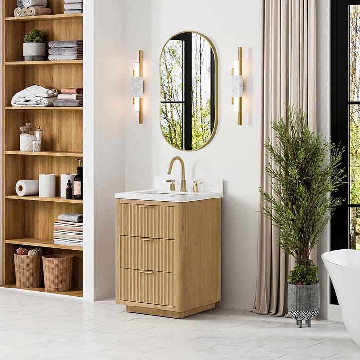 Solara Blonde Oak 24" Single Vanity with Bianco White Stone Top