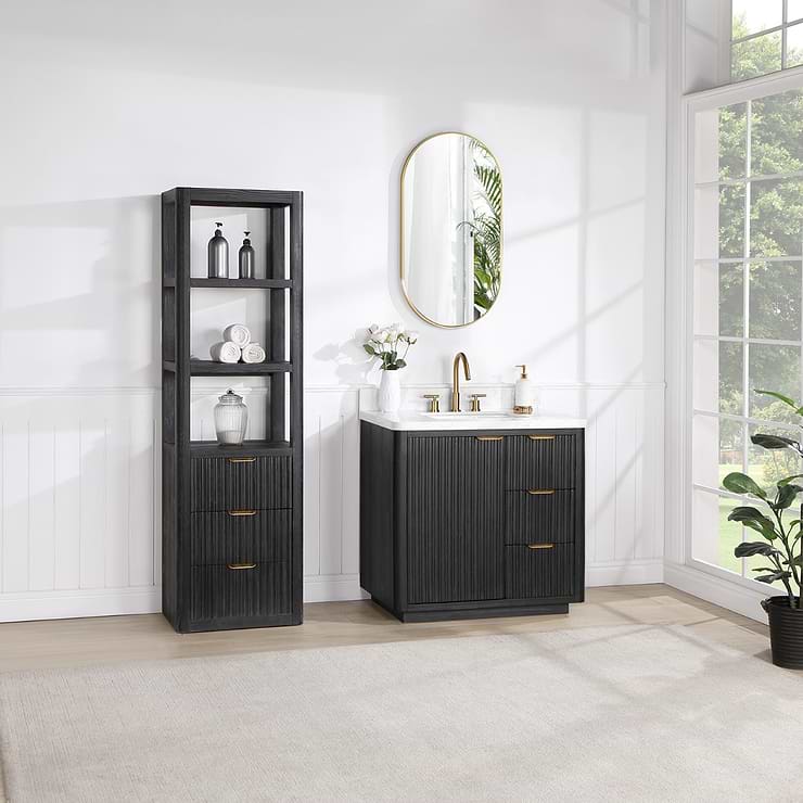 Solara Black Oak 36" Single Vanity with Bianco White Stone Top