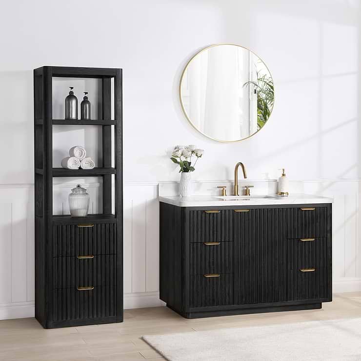Solara Black Oak 48" Single Vanity with Bianco White Stone Top