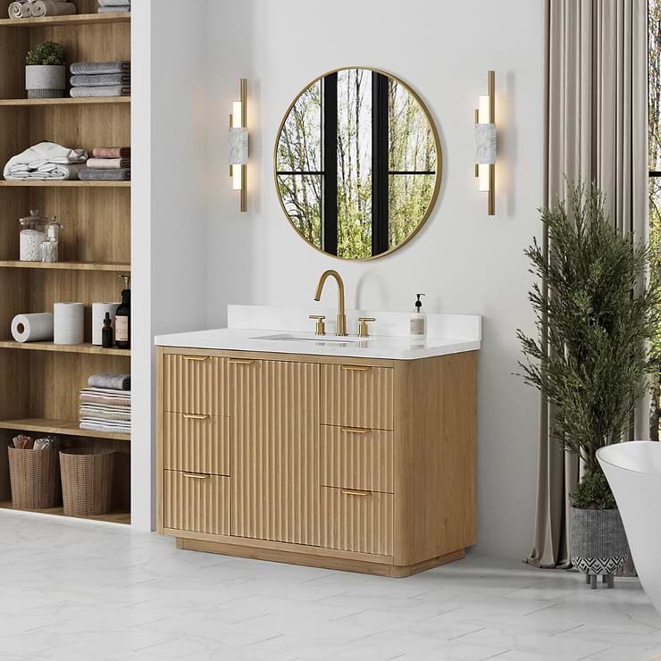 Solara Blonde Oak 48" Single Vanity with Bianco White Stone Top