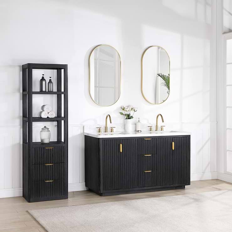 Solara Black Oak 60" Double Vanity with Bianco White Stone Top