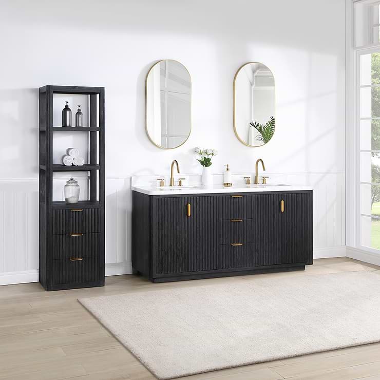 Solara Black Oak 72" Double Vanity with Bianco White Stone Top