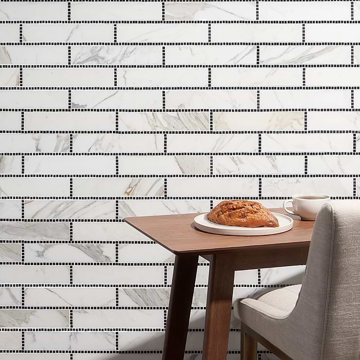 New Palm Beach by Krista Watterworth Brick White 3x12" Polished Marble Mosaic