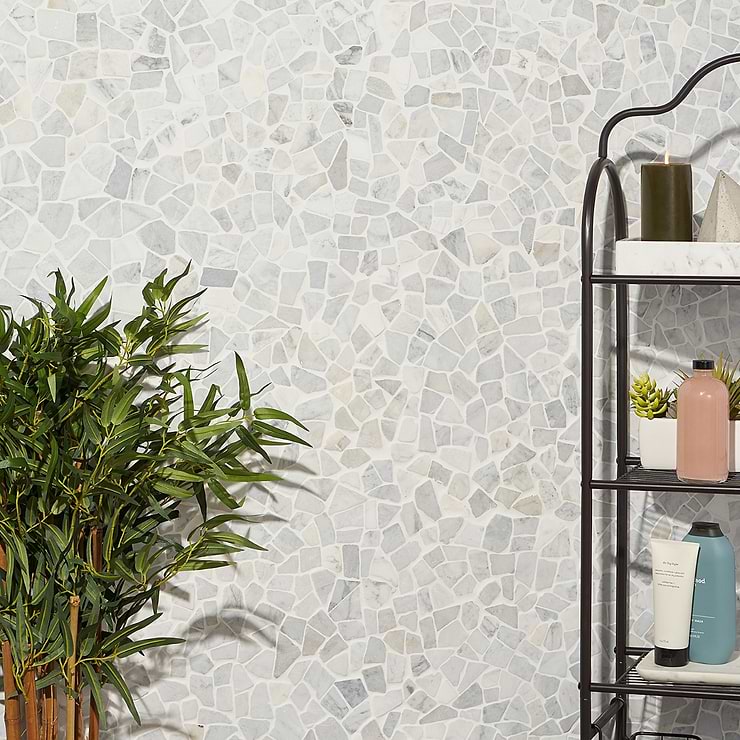 Nature Tumbled Carrara Marble Honed Mosaic Tile