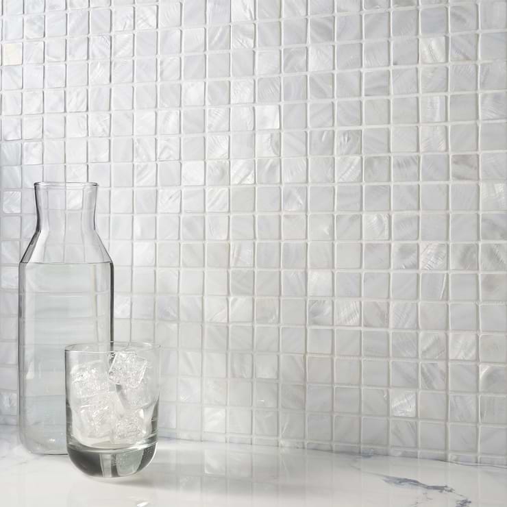 Mother of Pearl Oyster White 1x1 Polished Mosaic Tile