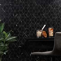Morgana Nero Polished Marble and Brass Mosaic Tile