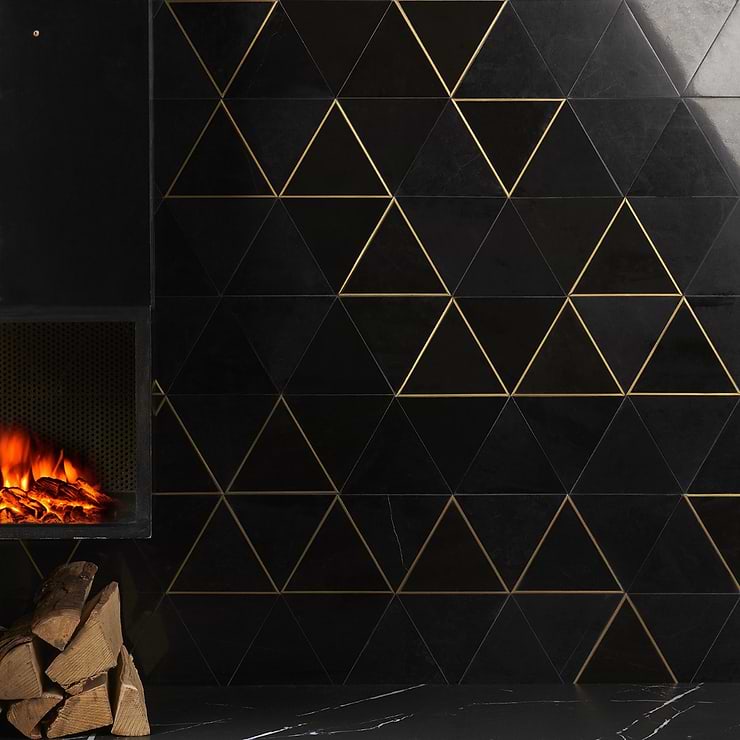 Verin Nero Polished Marble and Brass 6x6 Mosaic Tile