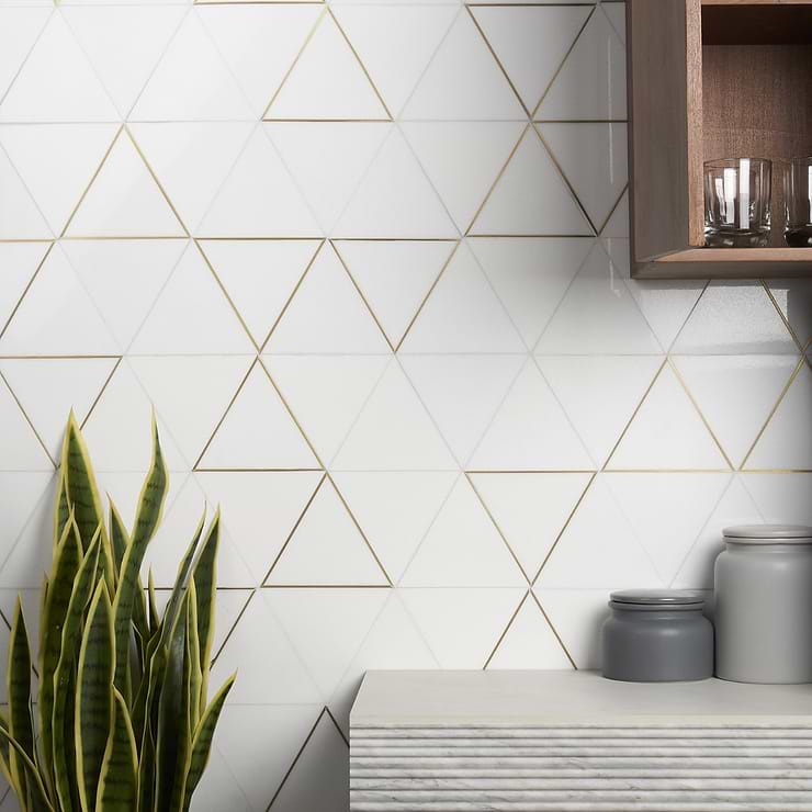 Verin Thassos Polished Marble and Brass 6x6 Mosaic Tile