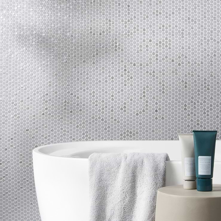 Zoe Grigio 1/2" Circle Frosted and Polished Glass Mosaic Tile