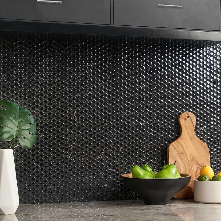 Zoe Nero 1/2" Circle Polished Black Glass Mosaic Tile