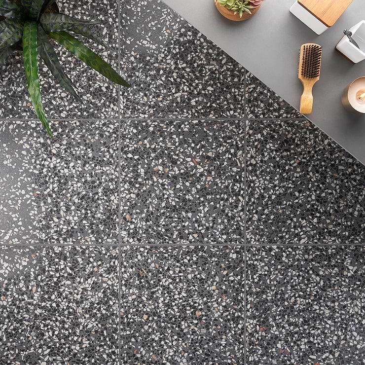 True Terrazzo Domino Gray 16x16 Polished Terrazzo Tile