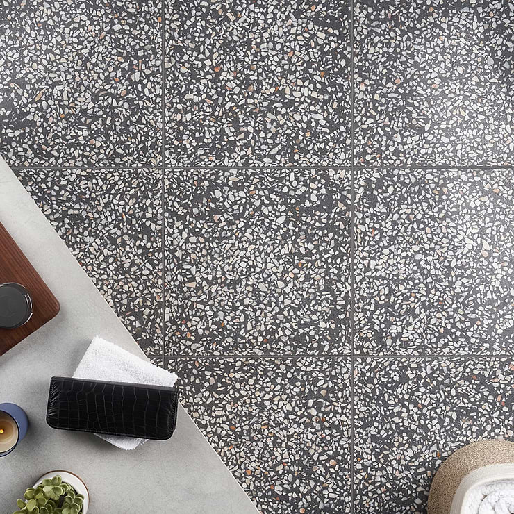 True Terrazzo Porfido Gray 16x16 Polished Terrazzo Tile