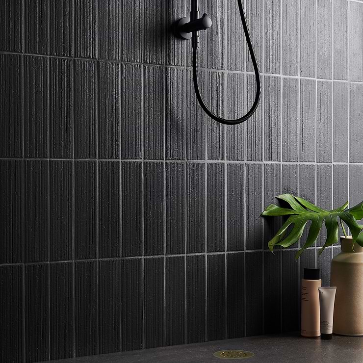 Charlotte Charcoal Black 3x10 Textured Matte Ceramic Subway Tile