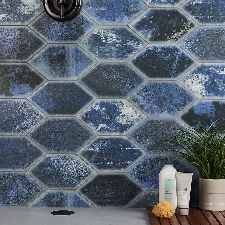 Adorno Hexagon Blue 7x13 Matte Porcelain Tile