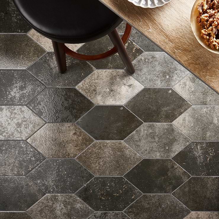 Adorno Hexagon Magma Mixed Gray 7x13 Semi-Polished Porcelain Tile