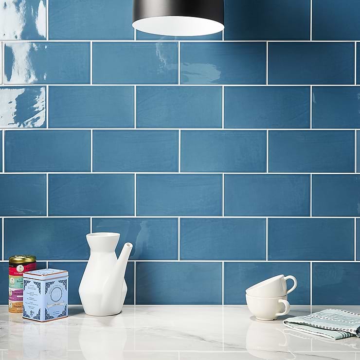 Aruba Marine Blue 5x10 Polished Ceramic Subway Wall Tile
