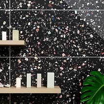 Bejeweled Black Multicolor 24x48 Terrazzo Look Polished Porcelain Tile