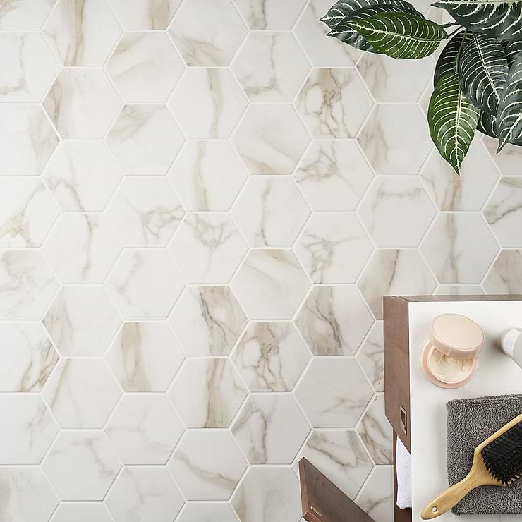 Amalfi Calacatta 6” Hexagon Matte Porcelain Tile