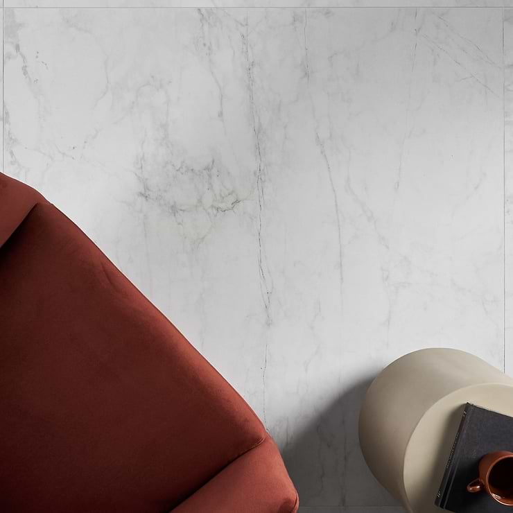 Autograph Caldia Oro White 48x48 Marble Look Satin Porcelain Tile