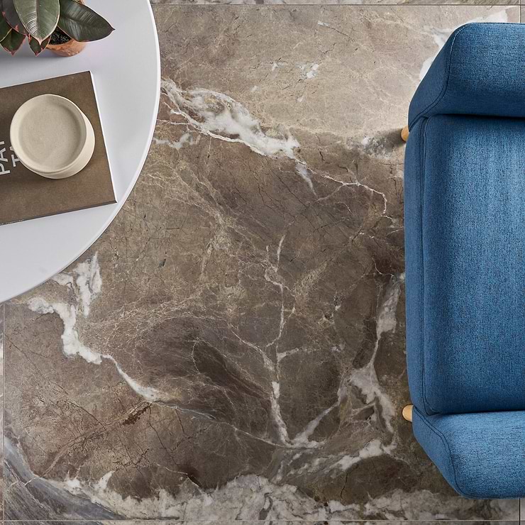 Autograph Espresso Brown 48x48 Marble Look Satin Porcelain Tile