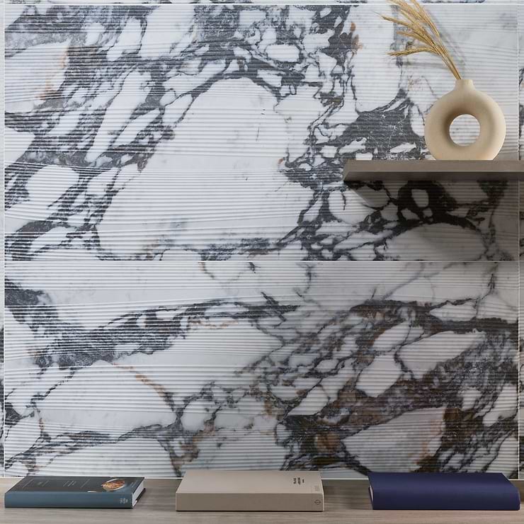 Autograph Vibe Arabescato White 24x48 3D Textured Marble Look Matte Porcelain Tile