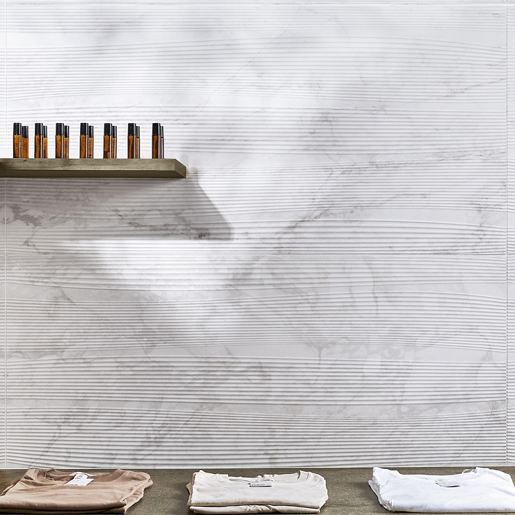 Autograph Vibe Caldia Oro White 24x48 3D Textured Marble Look Matte Porcelain Tile