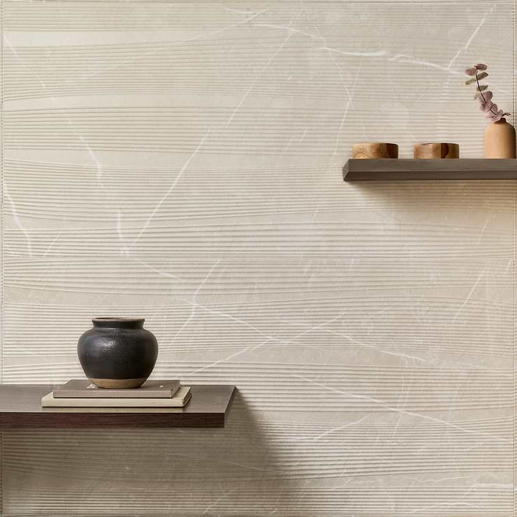 Autograph Vibe Crema Beige 24x48 3D Textured Marble Look Matte Porcelain Tile