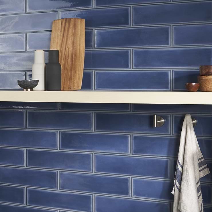 Stacy Garcia ArtBlock Denim Blue 4x16 Glossy Porcelain Tile