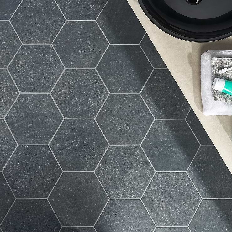 Texstone Antracita Dark Gray 9" Matte Porcelain Hexagon Tile