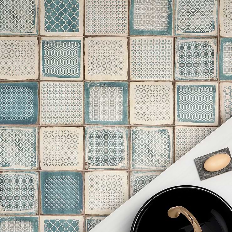Los Lunas Deco Blue 8x8 Matte Porcelain Tile