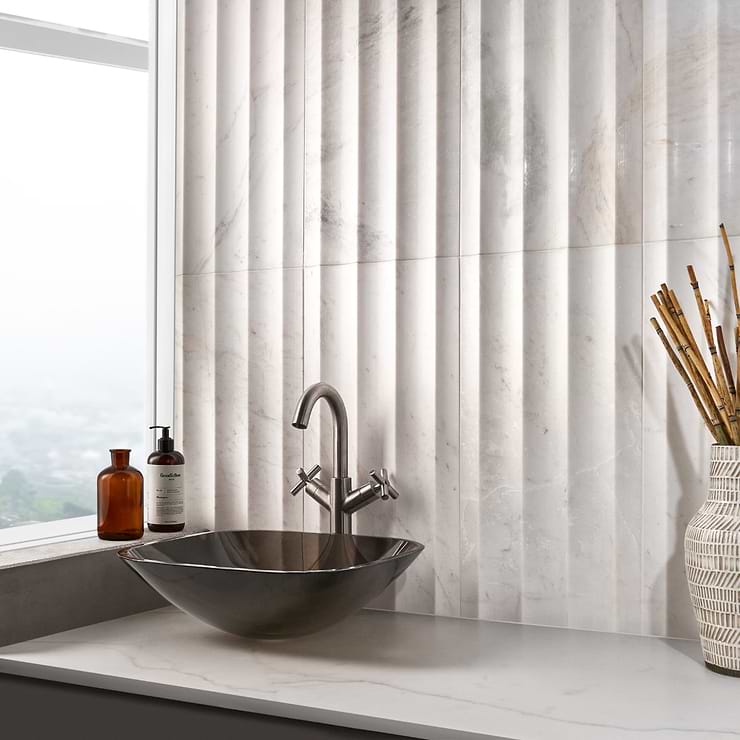 Stonework Fluted Alaska White 12x24 3D Honed Marble Tile