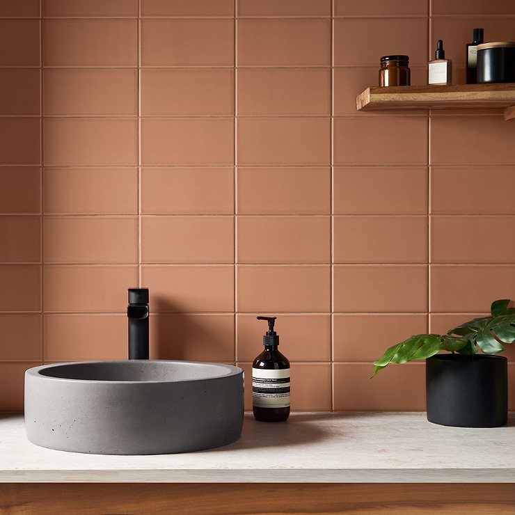 Stacy Garcia Maddox Terracota Orange 4x8 Matte Ceramic Subway Wall Tile