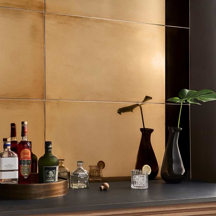 Amulet Mist Gold 18x36 Metal Laminated Porcelain Tile