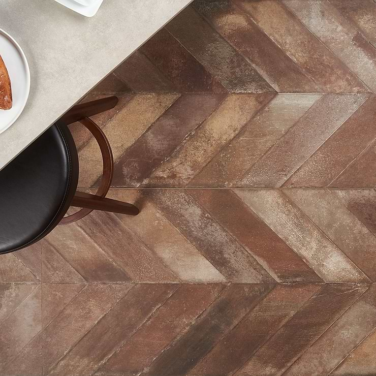 Sculpt Chevron Tobacco Brown 24x48 Natural Porcelain Tile