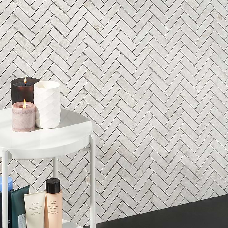 Portrait Ivory 1x4 Herringbone Matte Porcelain Mosaic Tile