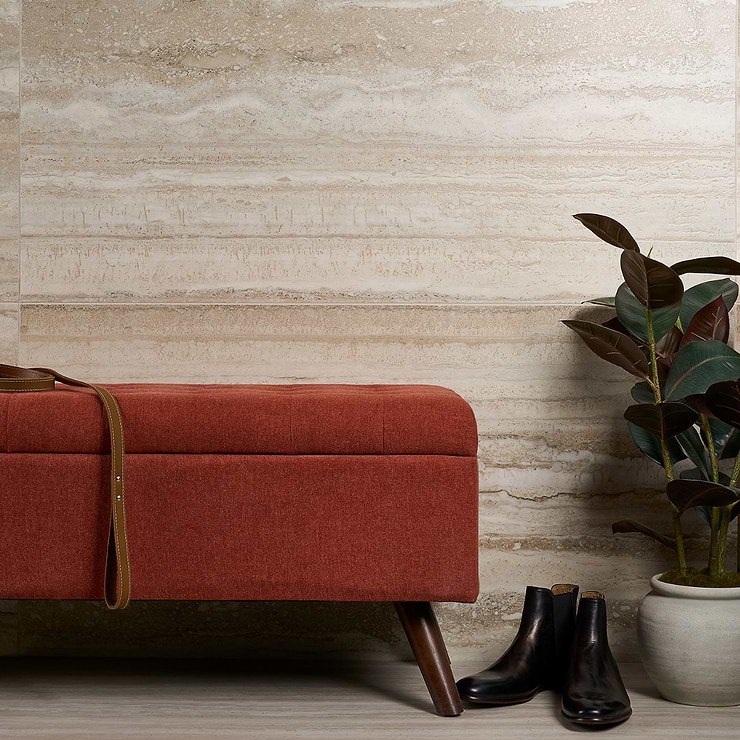 Romani Travertine Crema Beige 24x48 Stone Look Satin Porcelain Tile