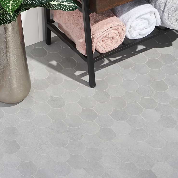 Bond Nimbus Silver Fishscale Plume Matte Porcelain Mosaic Tile