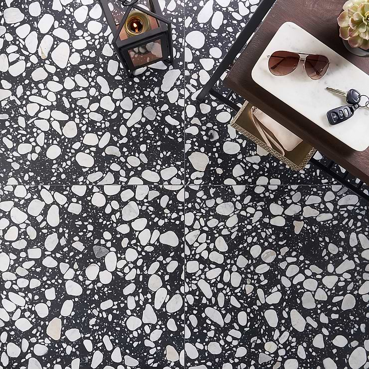 Terrazzo Italy Sacra Nero Black & White 24x24 Honed Terrazzo Tile