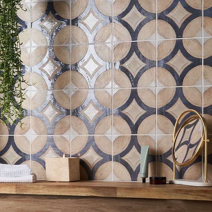Angela Harris Mediterra Circles Terra Cream 8x8 Matte Porcelain Tile