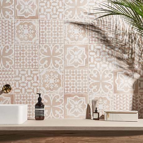 Angela Harris Mediterra Kasma Terra Cream Décor 8x8 Matte Porcelain Tile