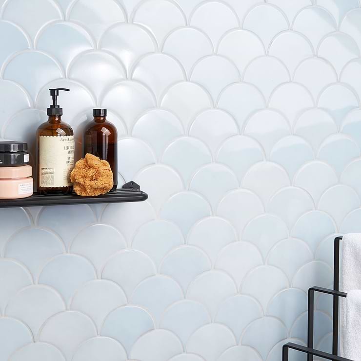 Highwater Maya Blue 2x5 Fishscale Polished Ceramic Wall Tile