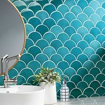 Highwater Turquoise Olive Fishscale 2x5 Polished Ceramic Wall Tile