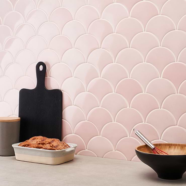 Highwater Rose Pink Fishscale 2x5 Polished Ceramic Wall Tile